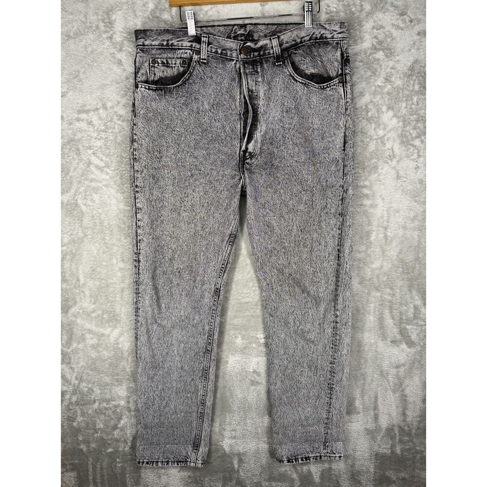 Vtg Levis 501 Jeans Mens 38x34 Black Acid Wash Button Fly Denim USA 90s